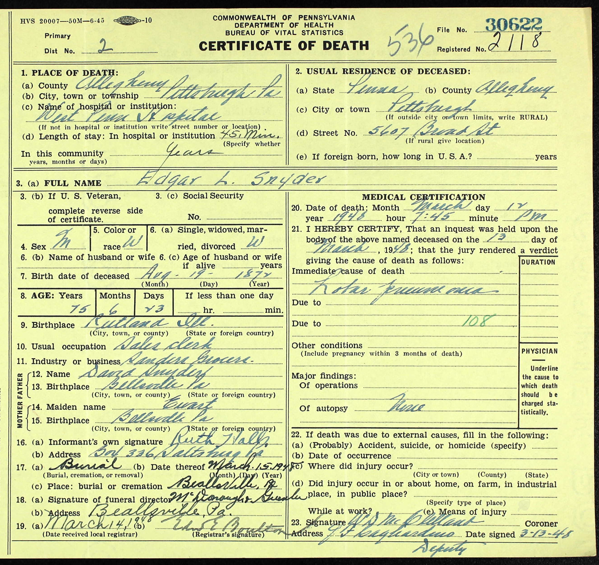 death certificate